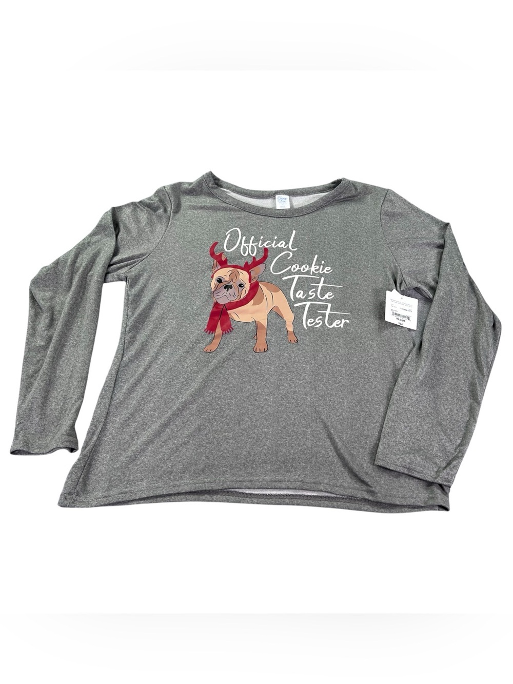 Sleep Chic French Bulldog Christmas Pajama Top Women M NWT Cookie Taste Tester